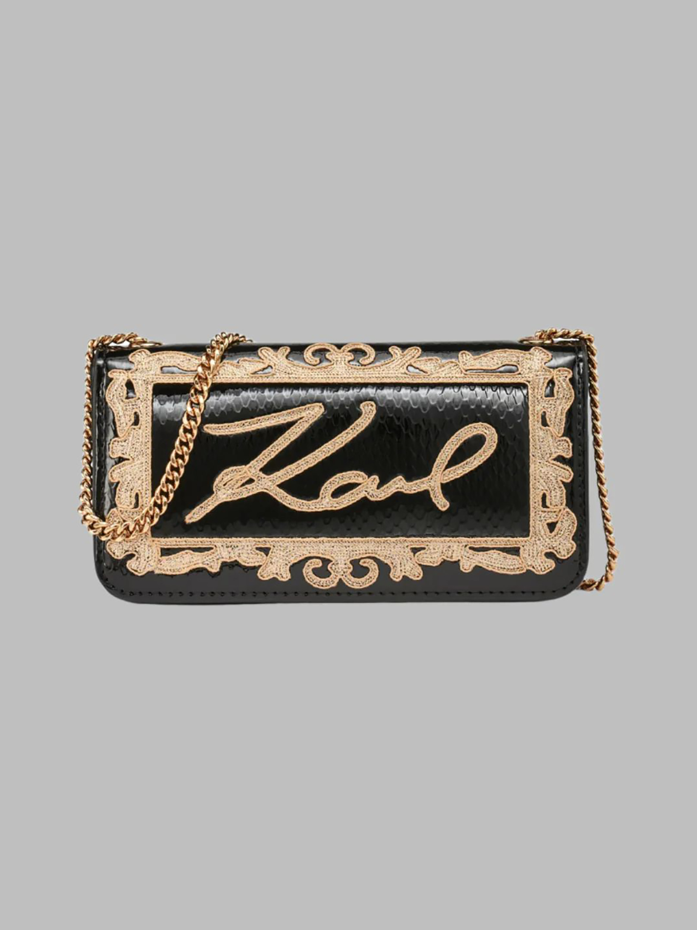 CARTERA DE HOMBRO CON LOGO BORDADO Y CADENA METALICA - 1
