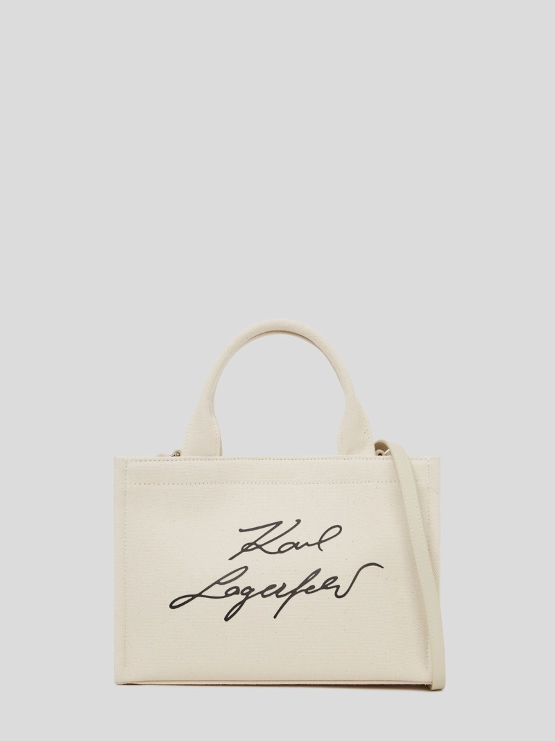 CARTERA TOTE PEQUEÑA DE ALGODON CON LOGO BORDADO - 1
