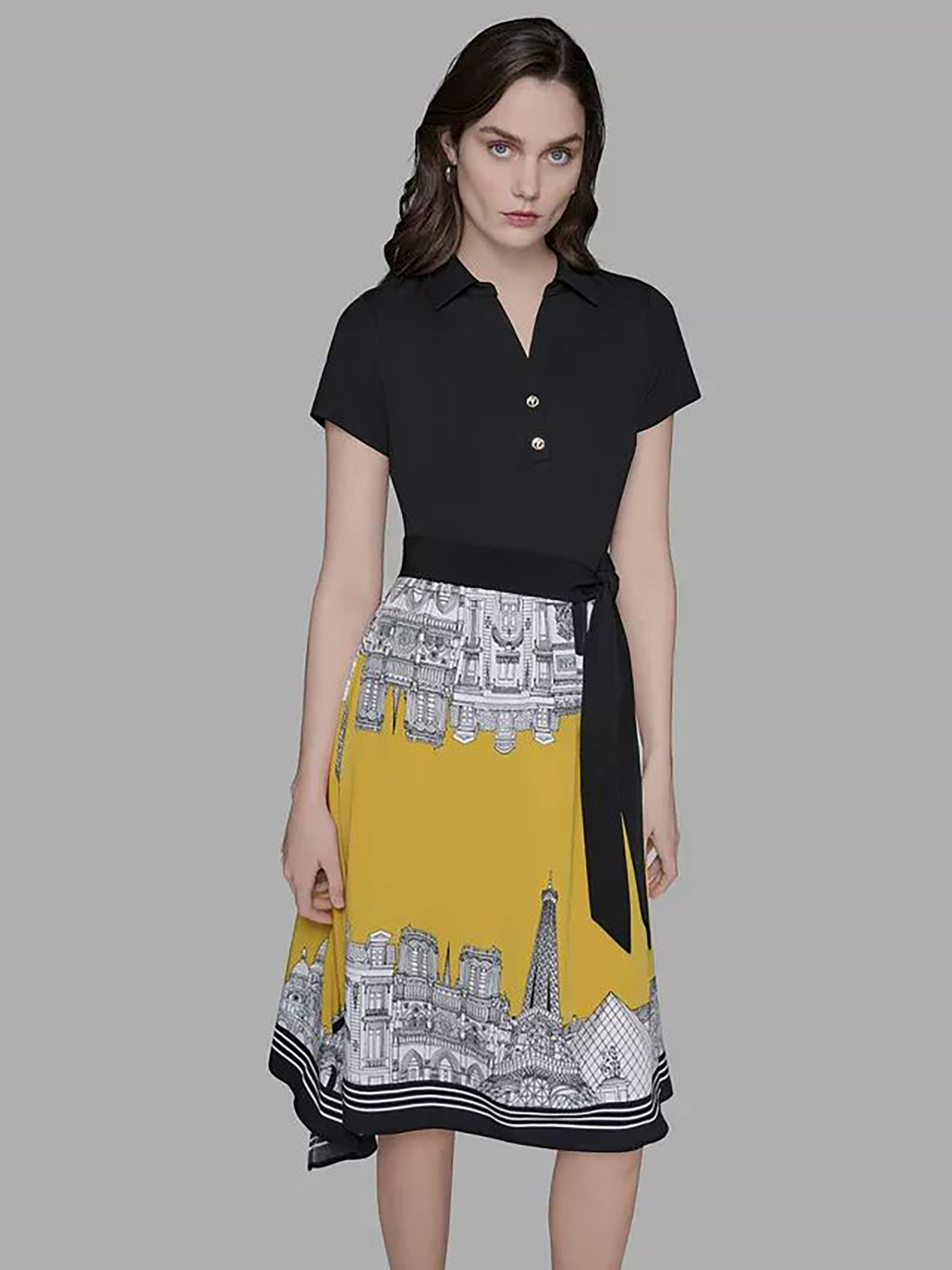 VESTIDO MIDI ESTAMPADO CON LAZADA - 1