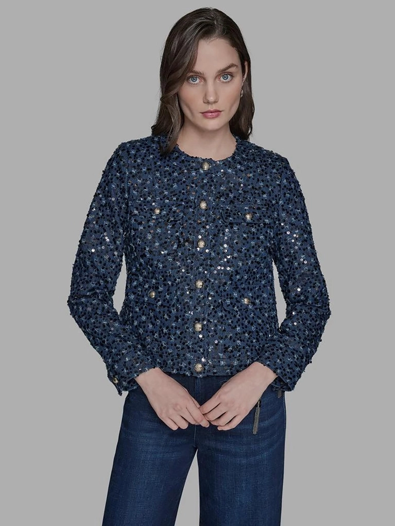 CHAQUETA DENIM CROPPED CON LENTEJUELAS - 1