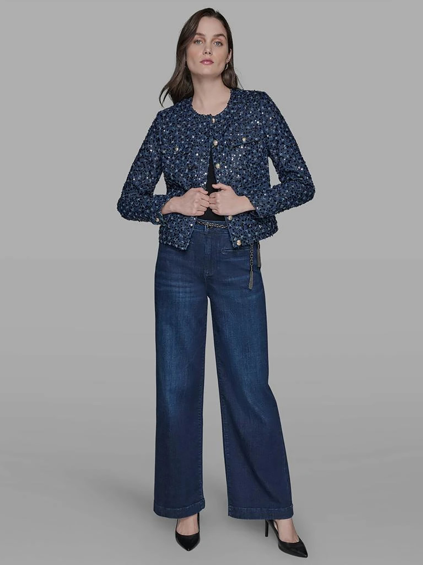 CHAQUETA DENIM CROPPED CON LENTEJUELAS - 2