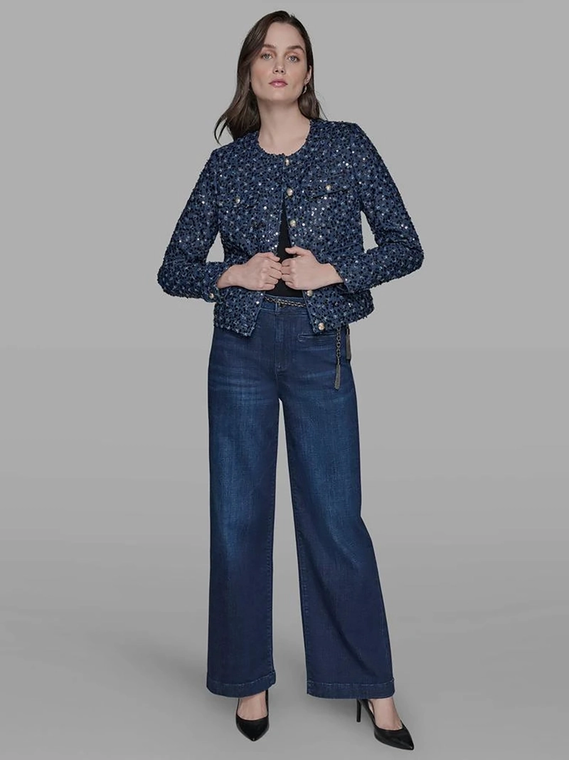 CHAQUETA DENIM CROPPED CON LENTEJUELAS - 2