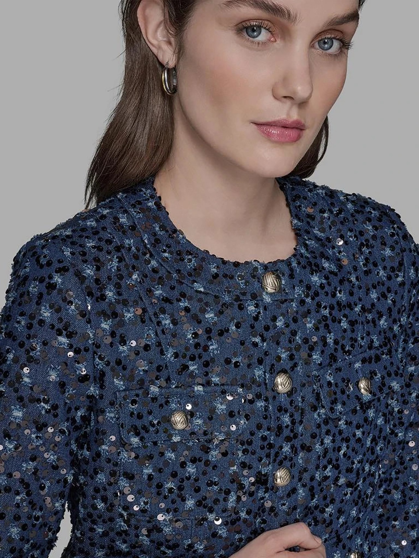 CHAQUETA DENIM CROPPED CON LENTEJUELAS - 5