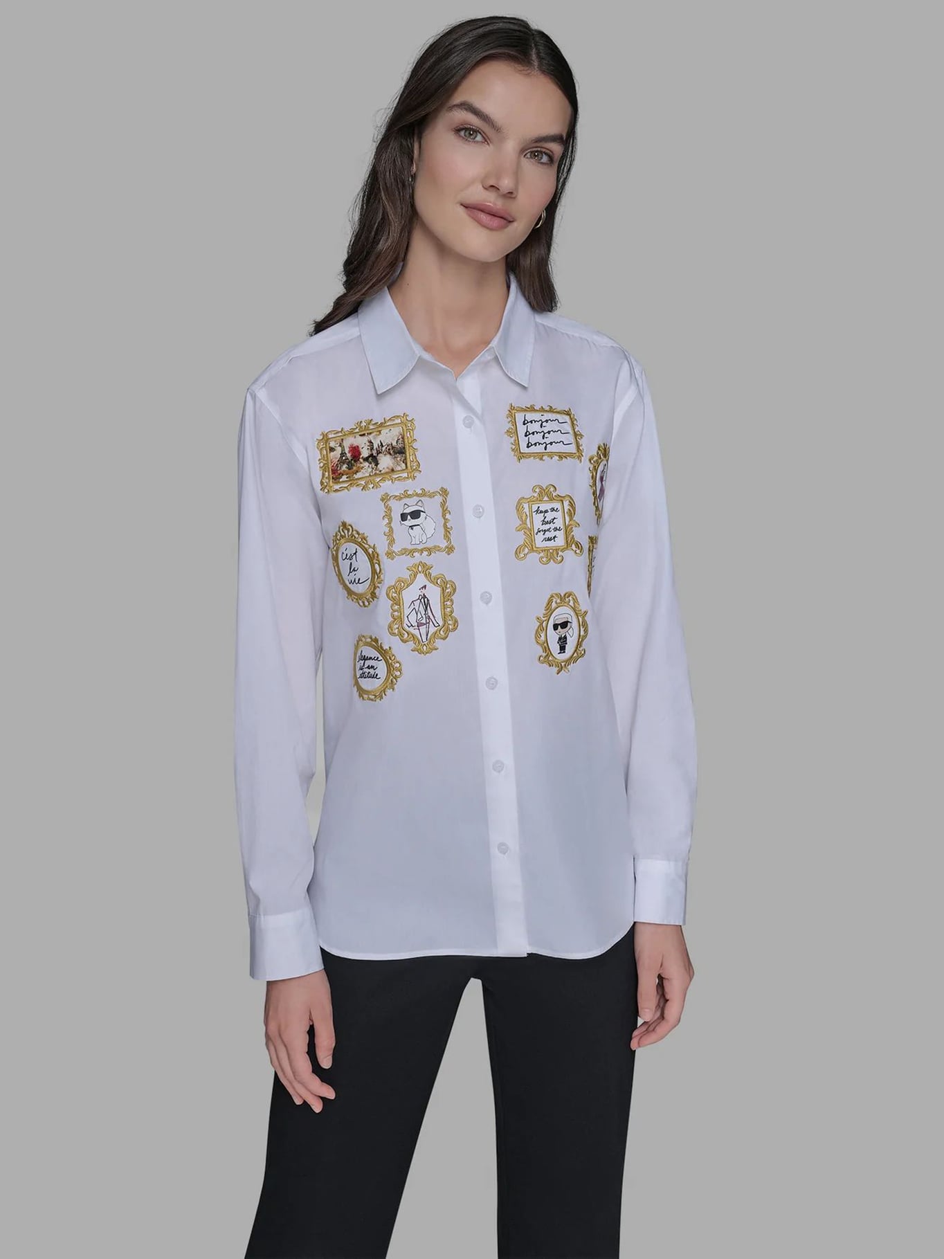 CAMISA DE MANGA LARGA CON ESTAMPADO DE RETRATOS DE KARL & CHOUPETTE - 1