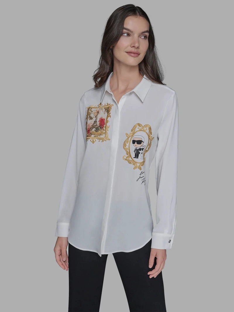 CAMISA DE MANGA LARGA CON ESTAMPADOS DE RETRATO DE PARIS, KARL & CHOUPETTE - 1