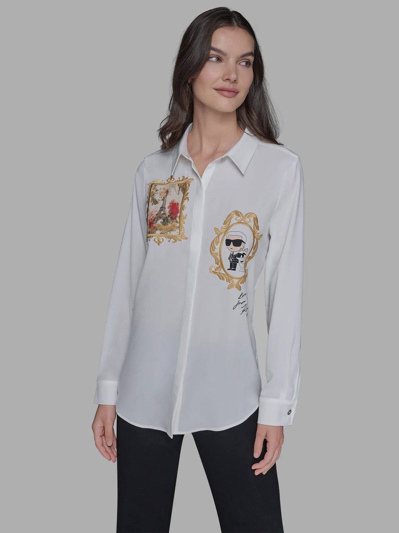 CAMISA DE MANGA LARGA CON ESTAMPADOS DE RETRATO DE PARIS, KARL & CHOUPETTE - 1