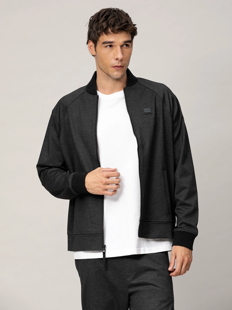 CHAQUETA BOMBER JASPEADA CON CREMALLERA - 1