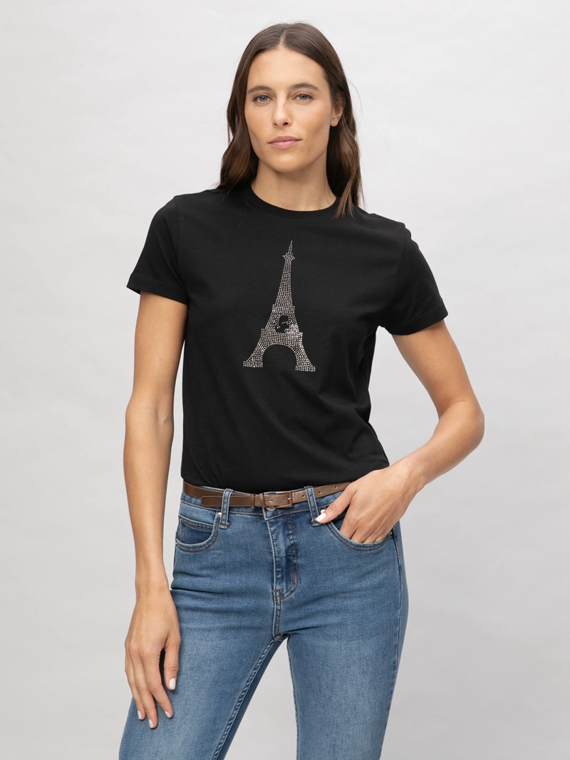 POLERA CON GRAFICO DE LA TORRE EIFFEL CON DETALLES EN PEDRERIA - 1