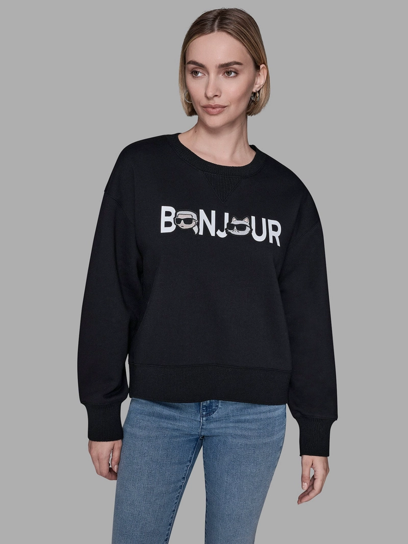 POLERON DE FELPA CON ESTAMPADO BONJOUR CON KARL Y CHOUPETTE - 1