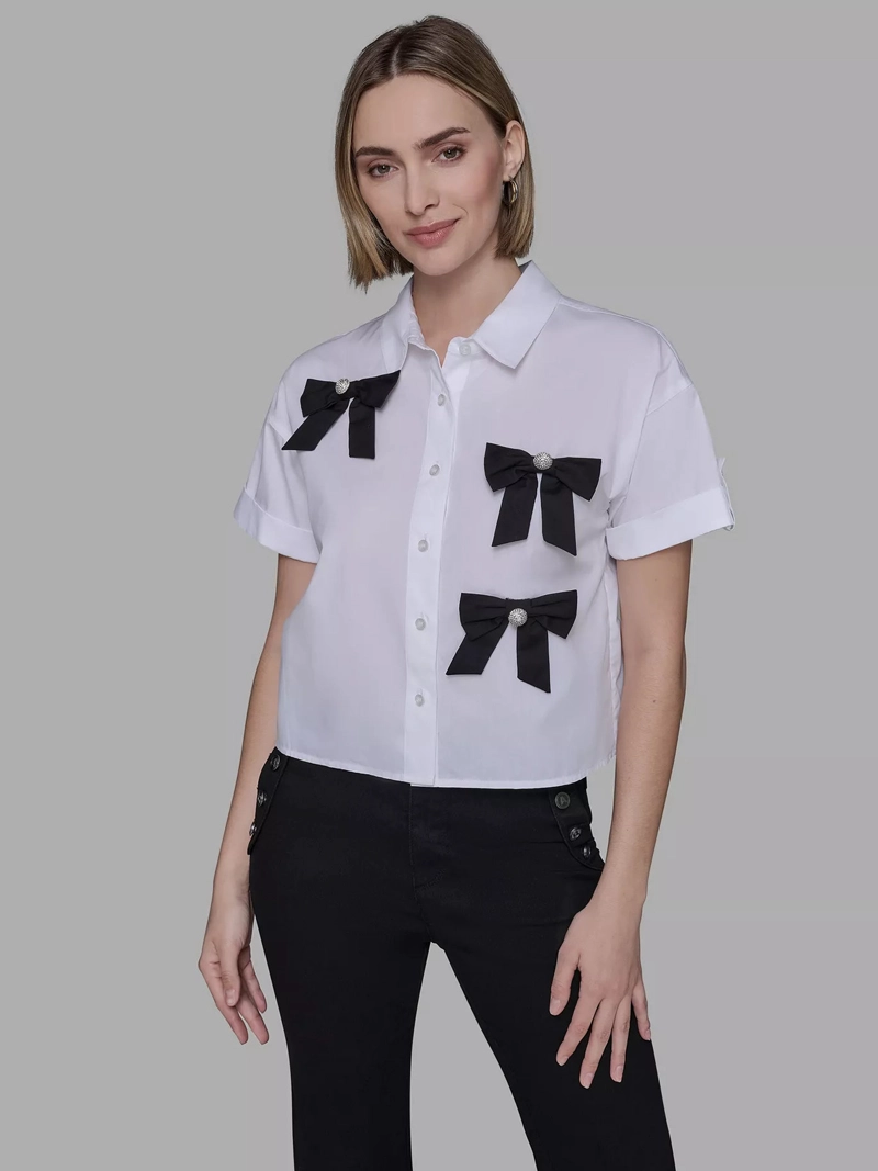 CAMISA MANGA CORTA DE POPELIN CON LAZOS INTEGRAL - 1