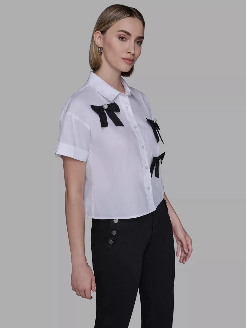 CAMISA MANGA CORTA DE POPELIN CON LAZOS INTEGRAL - 4