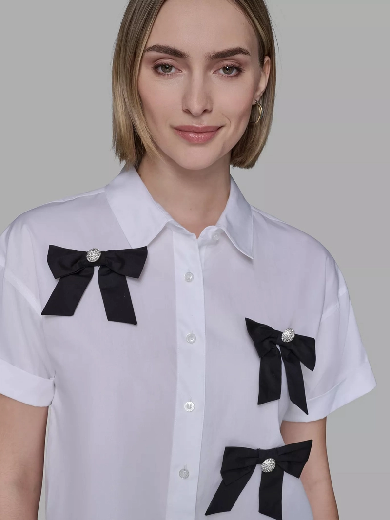 CAMISA MANGA CORTA DE POPELIN CON LAZOS INTEGRAL - 5