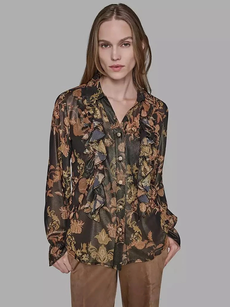 CAMISA MANGA LARGA DE TEJIDO FINO CON DETALLES DE VUELO - 1