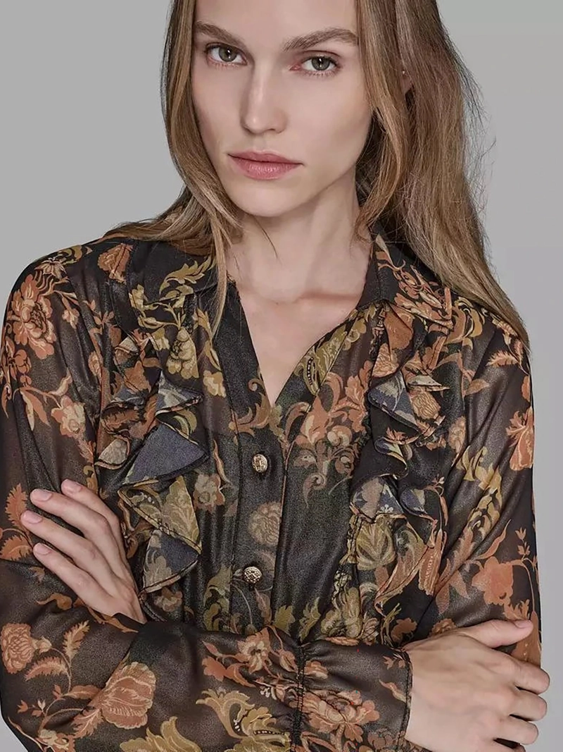 CAMISA MANGA LARGA DE TEJIDO FINO CON DETALLES DE VUELO - 5
