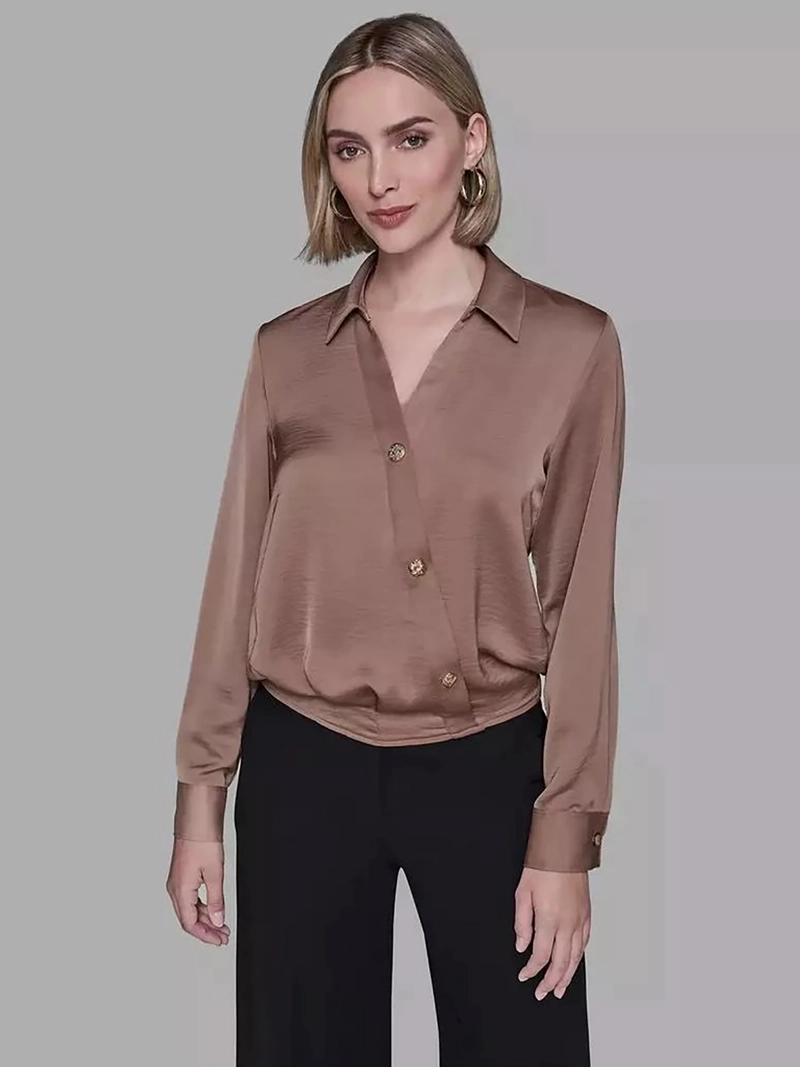 CAMISA MANGA LARGA CON BOTONADURA DIAGONAL - 1