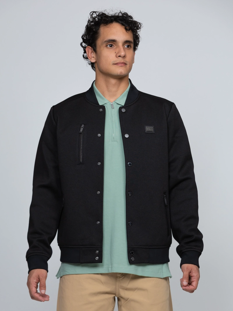 CHAQUETA VARSITY CON DETALLES DE CREMALLERA - 1