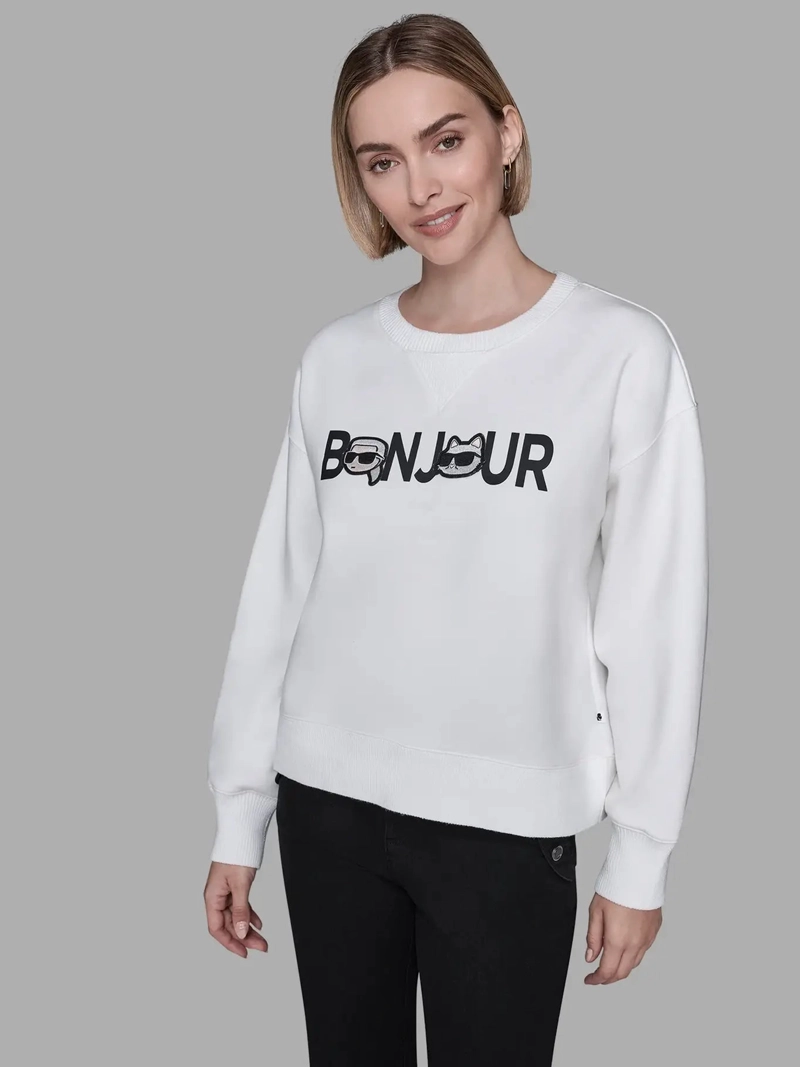 POLERON DE FELPA CON ESTAMPADO BONJOUR CON KARL Y CHOUPETTE - 1