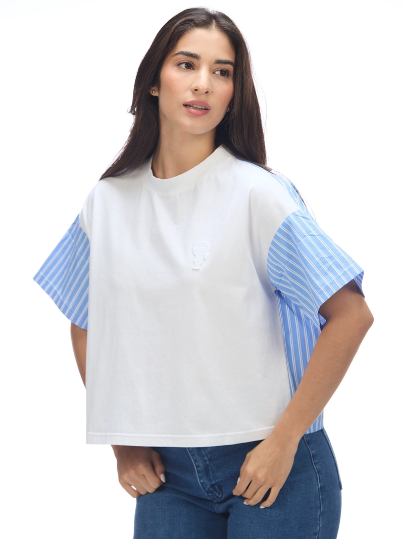 POLERA DE POPELIN CON DETALLES A RAYAS IKON - 1
