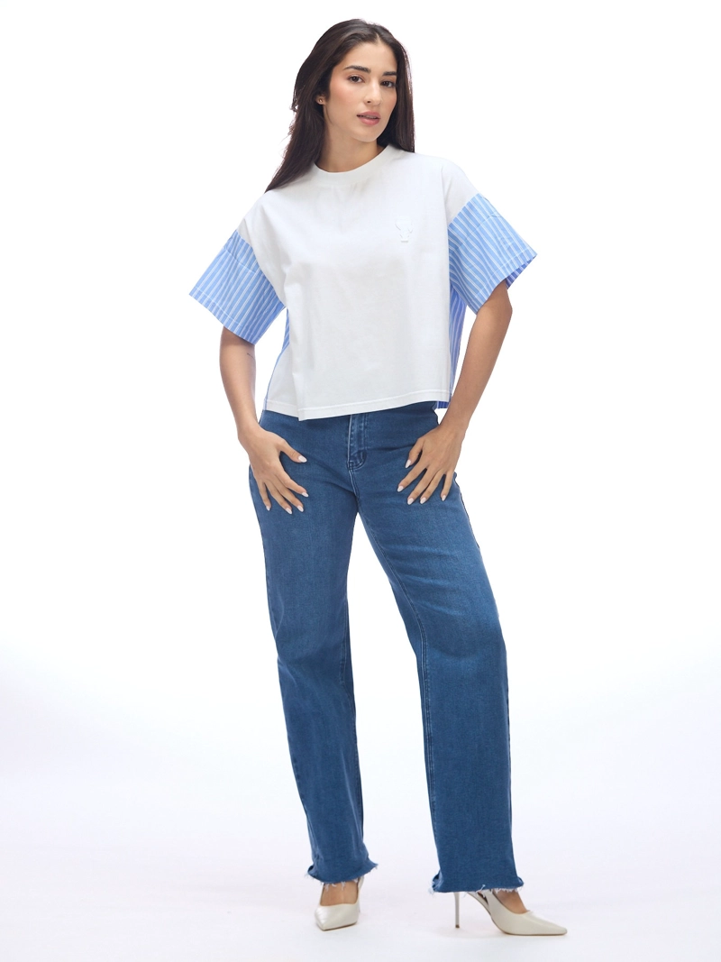 POLERA DE POPELIN CON DETALLES A RAYAS IKON - 2