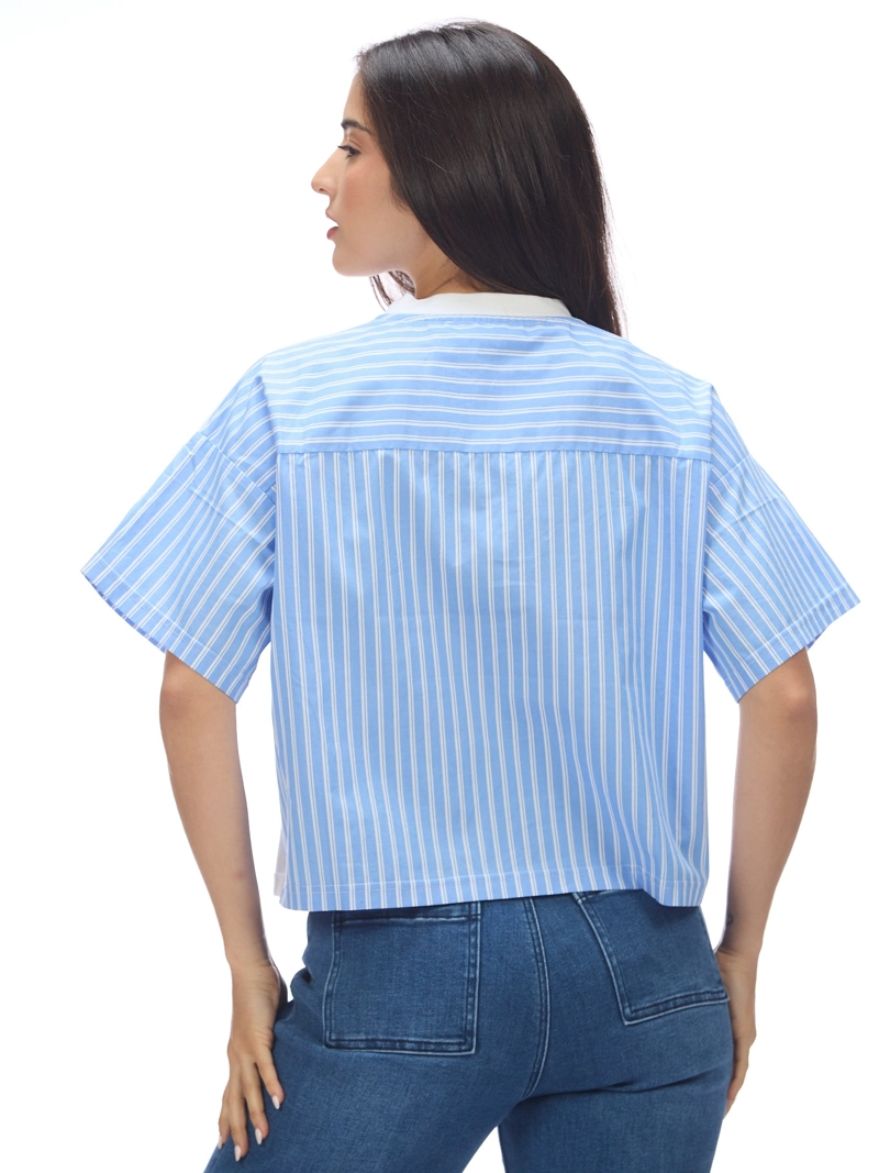 POLERA DE POPELIN CON DETALLES A RAYAS IKON - 4