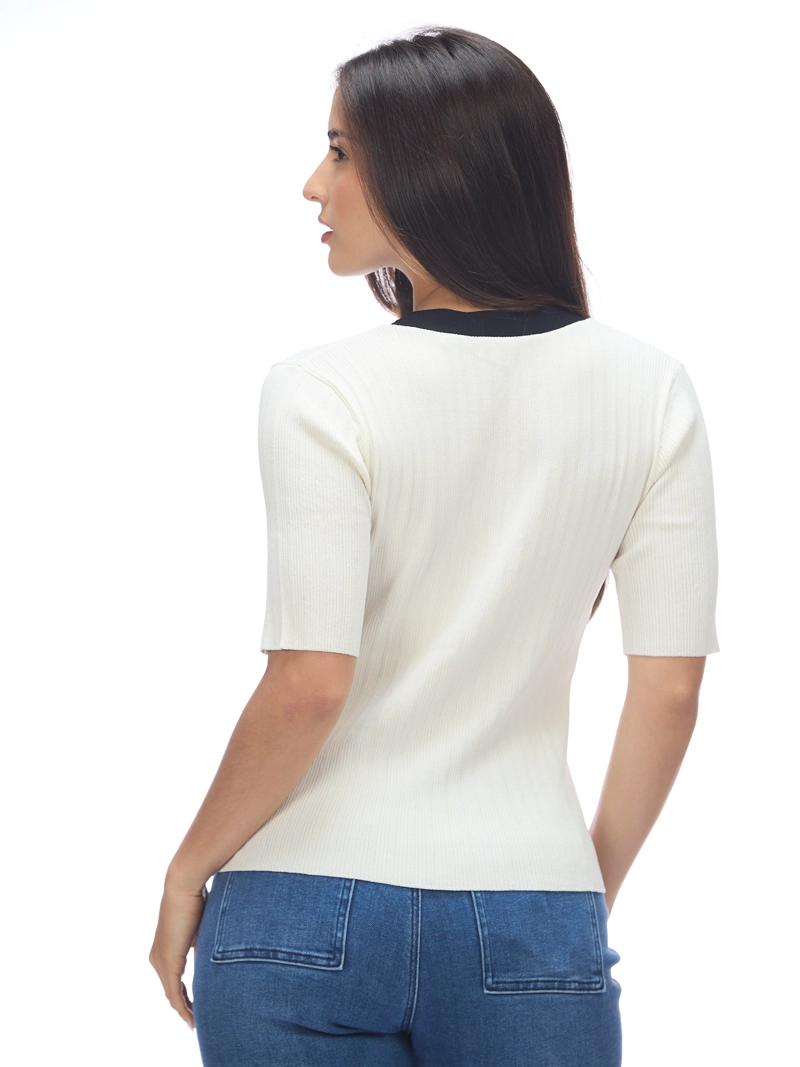 SWEATER MANGA CORTA DE PUNTO CON ESCOTE EN V - 4