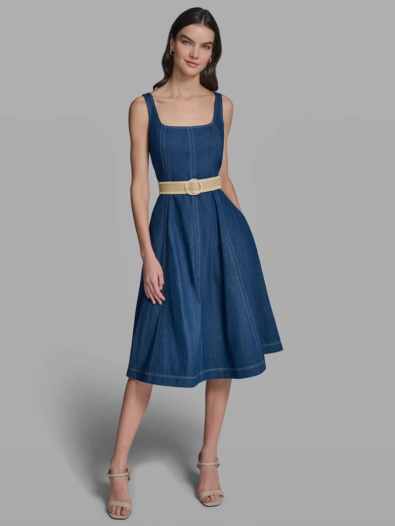 VESTIDO MIDI DENIM CON CINTURON - 1