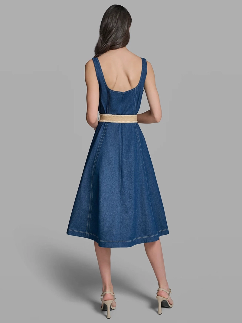 VESTIDO MIDI DENIM CON CINTURON - 2