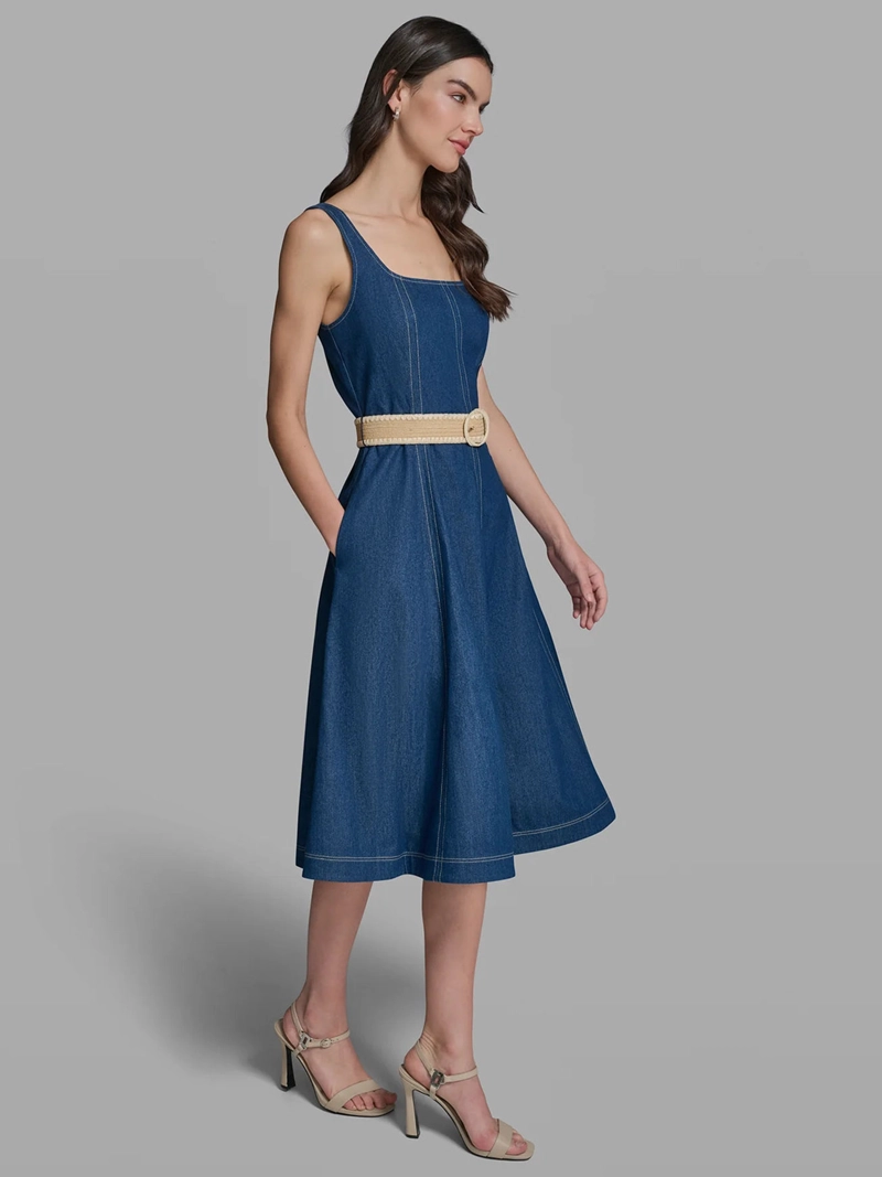 VESTIDO MIDI DENIM CON CINTURON - 3