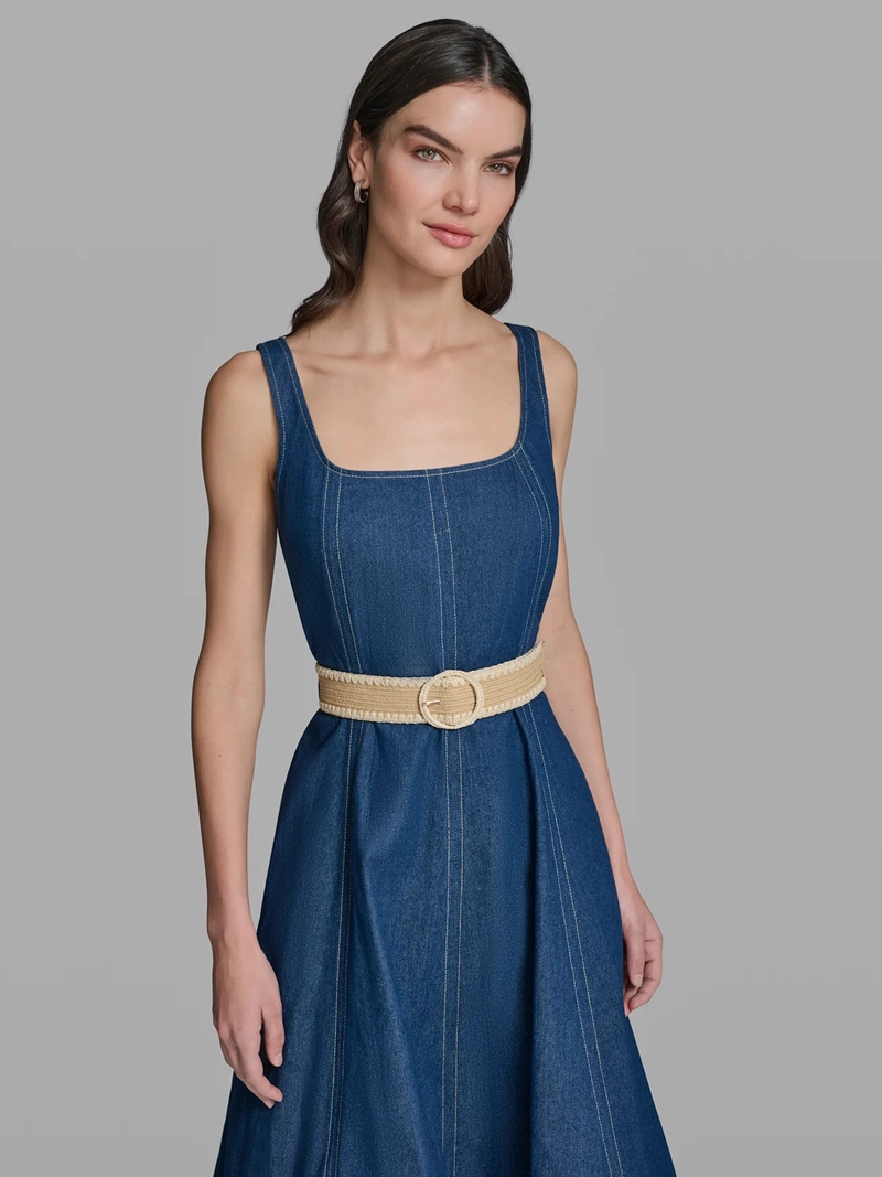 VESTIDO MIDI DENIM CON CINTURON - 4