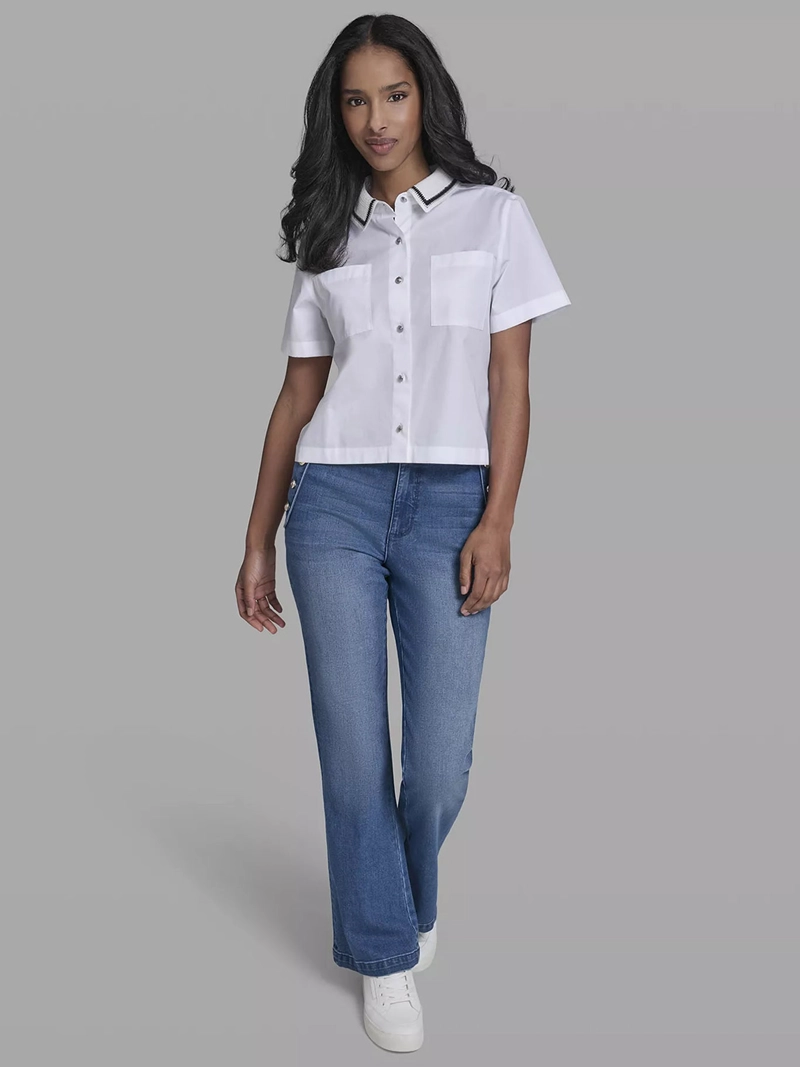CAMISA CROPPED DE MANGA CORTA CON CUELLO TIPO CROCHET - 2