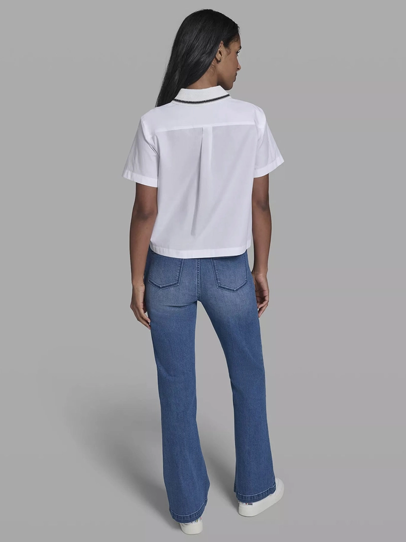 CAMISA CROPPED DE MANGA CORTA CON CUELLO TIPO CROCHET - 3