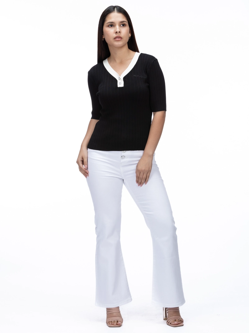 SWEATER MANGA CORTA DE PUNTO CON ESCOTE EN V - 2