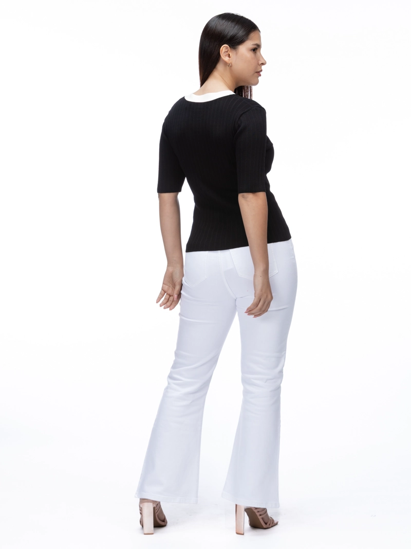 SWEATER MANGA CORTA DE PUNTO CON ESCOTE EN V - 3