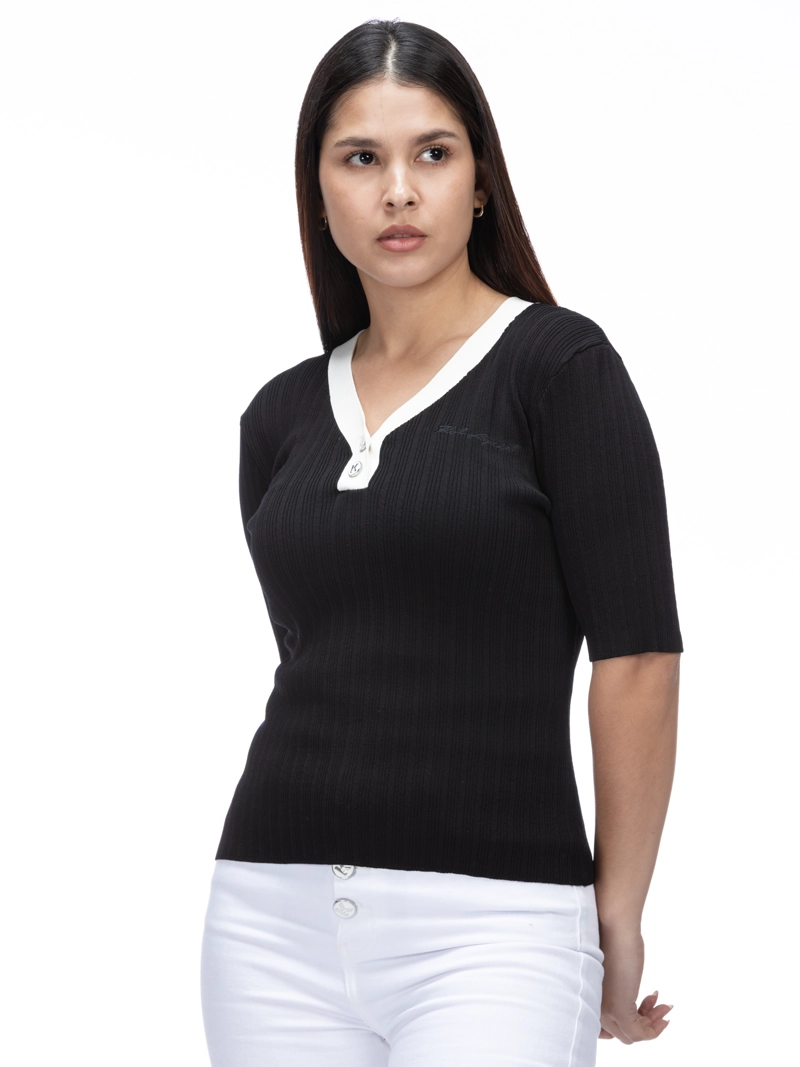 SWEATER MANGA CORTA DE PUNTO CON ESCOTE EN V - 4