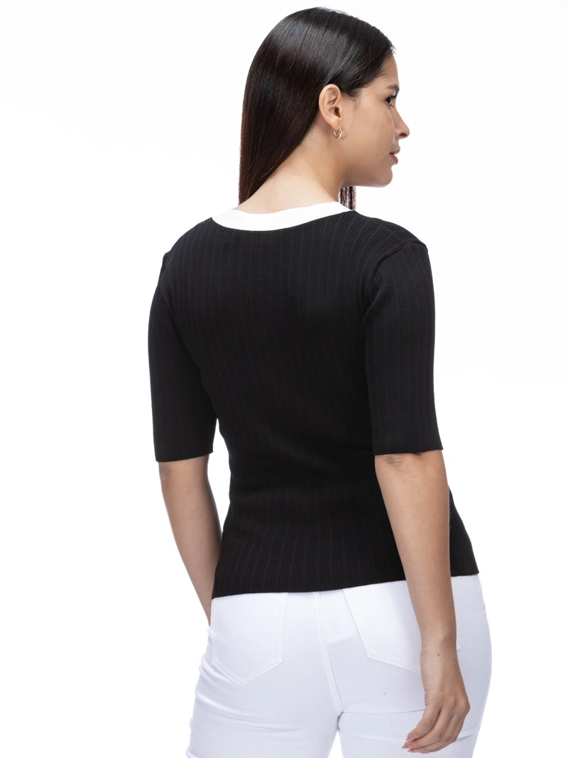 SWEATER MANGA CORTA DE PUNTO CON ESCOTE EN V - 5