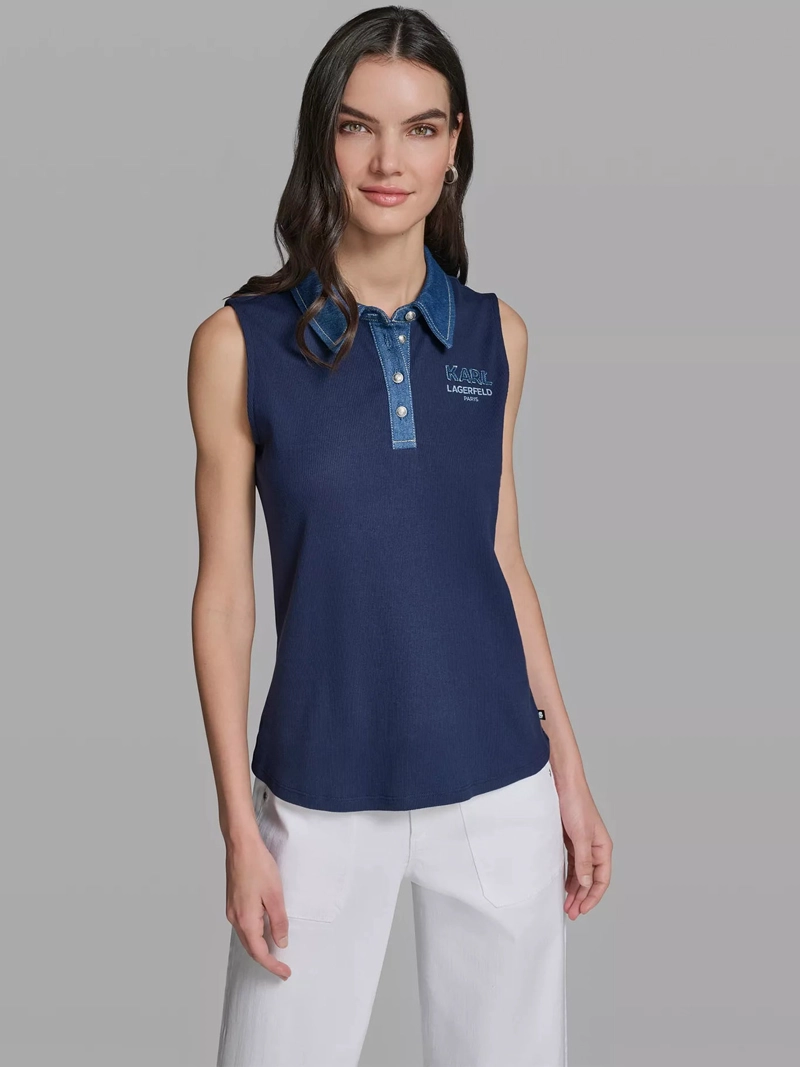 TOP SIN MANGAS CON CUELLO CAMISERO DENIM - 1