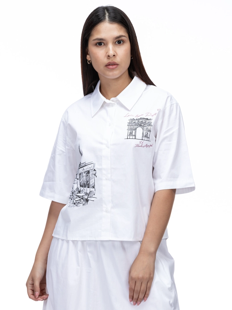 BLUSA DE POPELIN CON ESTAMPADO DE PARIS - 1