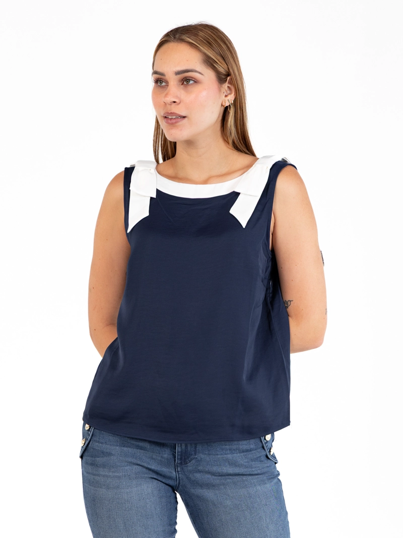 TOP DE PUNTO CON CUELLO BARCO Y LAZOS - 1