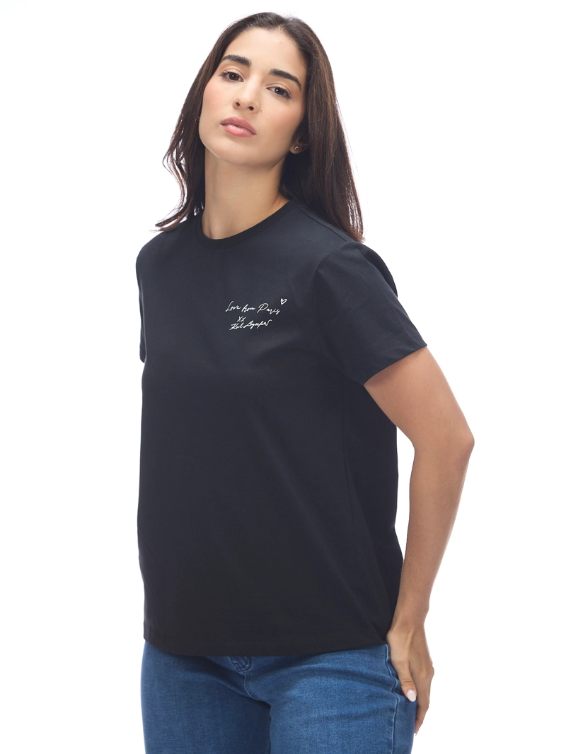 POLERA RELAXED DE ALGODON CON APLIQUE DE PEDRERIA - 1