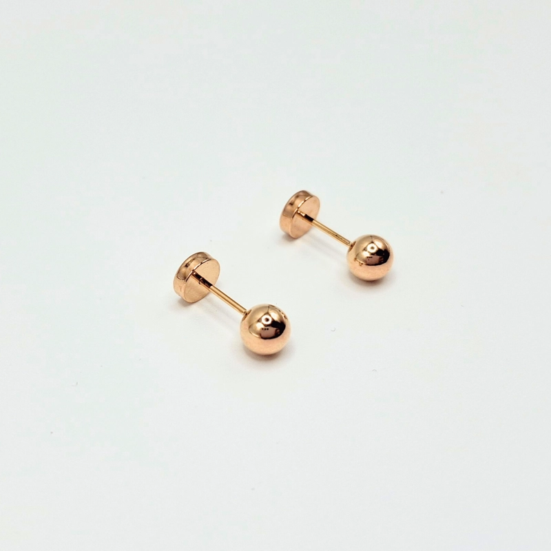 Aros abridores para bebé y niña de oro 14k  modelo bolita - 4
