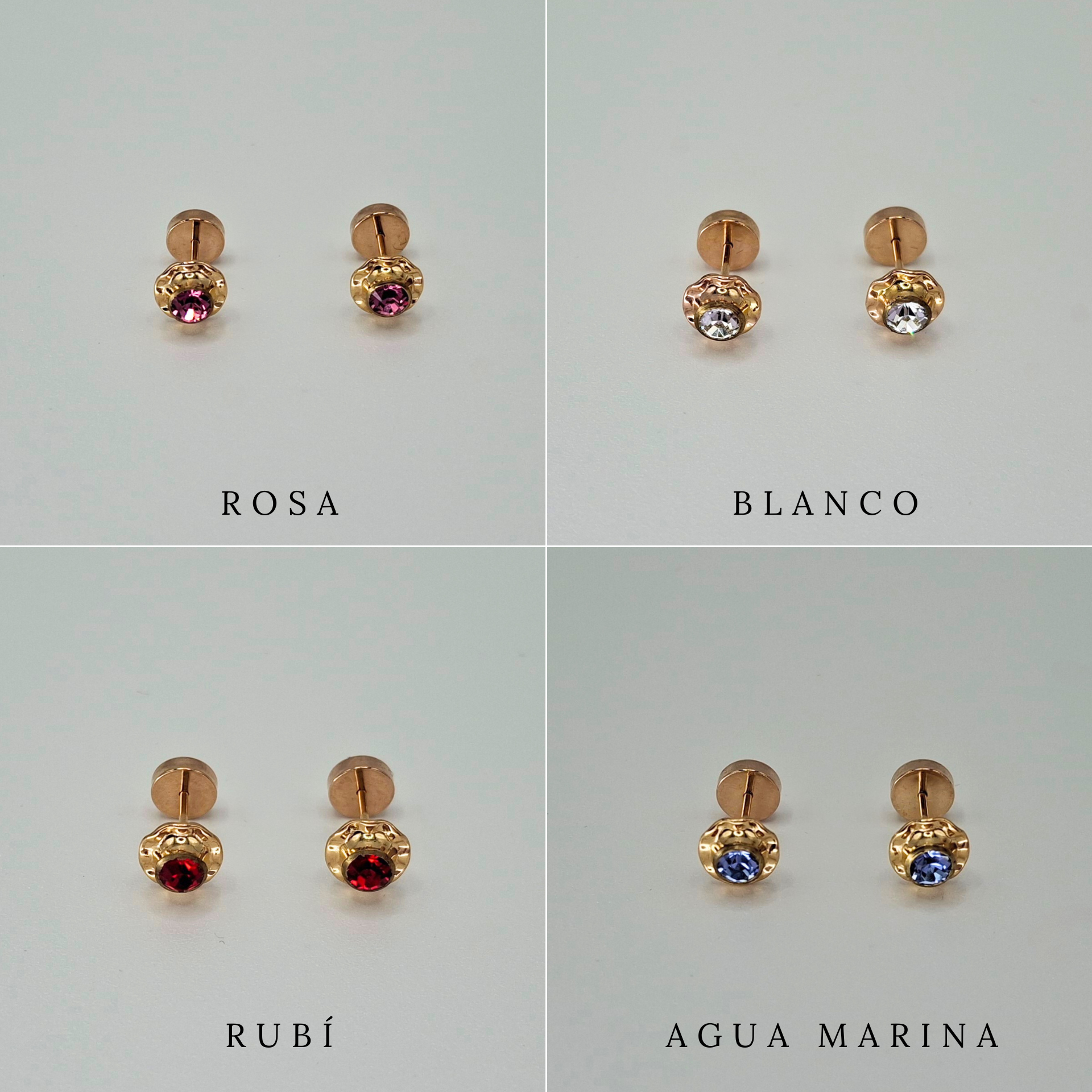 Aros abridores para bebé y niña de oro 14k modelo piedra de circón blanco - 7