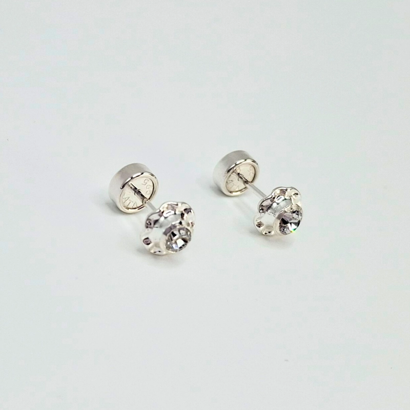 AROS ABRIDORES FLOR EN COLOR BLANCO DE CIRCÓN Y PLATA - 3