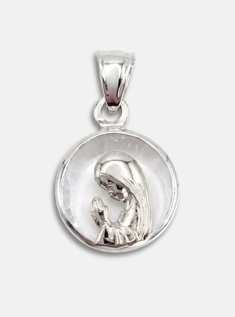 Medalla  virgen niña 12mm, Plata 925 y Cristal Swarovski - 1