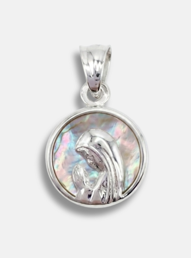 Medalla Virgen Niña 12mm, Plata 925 y Nácar - 1