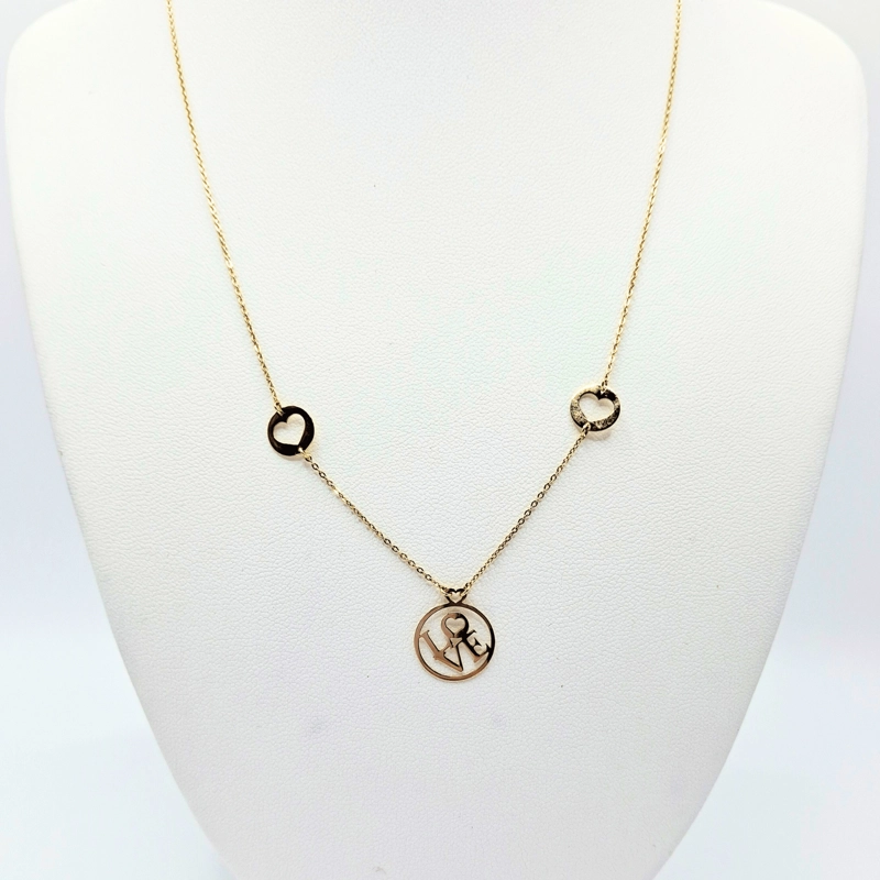 COLLAR MODELO LOVE ORO 18K, CADENA FORZATINA 45 CM - 1