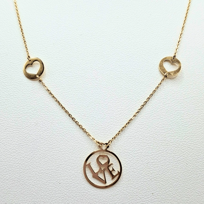 COLLAR MODELO LOVE ORO 18K, CADENA FORZATINA 45 CM - 2