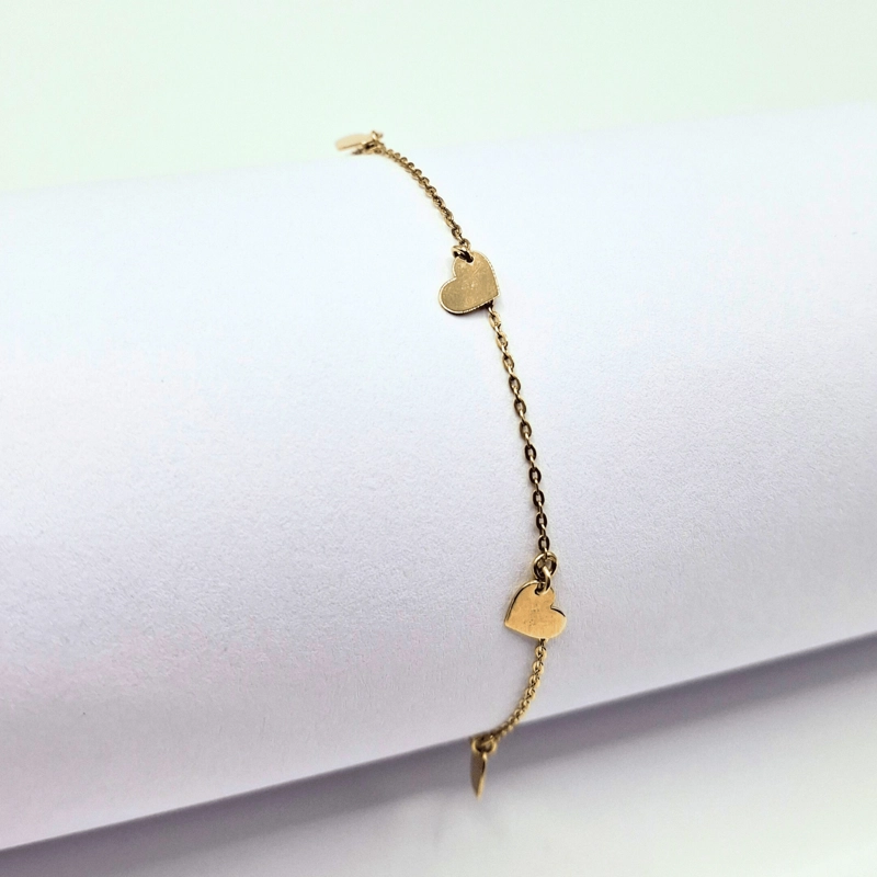 PULSERA MODELO CORAZONES ORO 18K, 18CM - 3