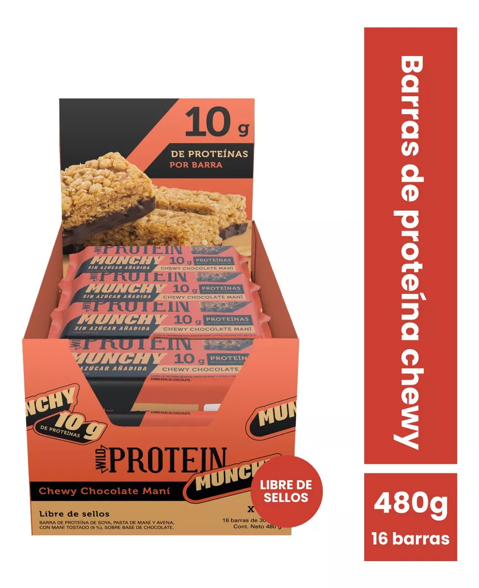 WILD PROTEIN MUNCHY CHOCOLATE MANÍ 16 UNIDADES - 1