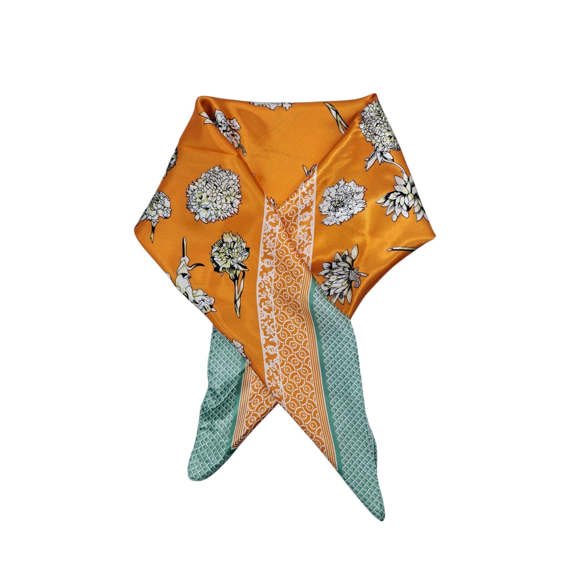 PAÑUELO SATINADO MUJER COLOR NARANJA Y VERDE AGUA 60 X 60 CMS - 3