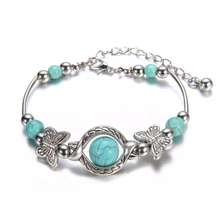 PULSERA TURQUESA Y ABALORIOS MARIPOSA - 1